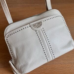 Brighton Cream Leather Crossbody Bag, studs silver zip top wallet details inside